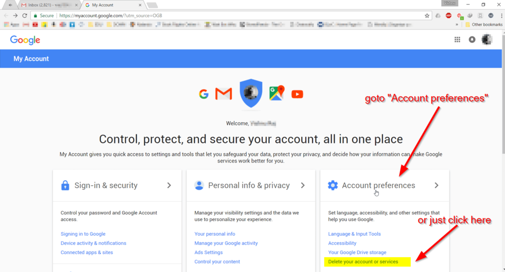 Delete Google Services or Google Account