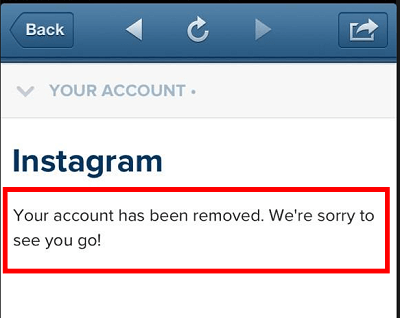 Instagram account deleted