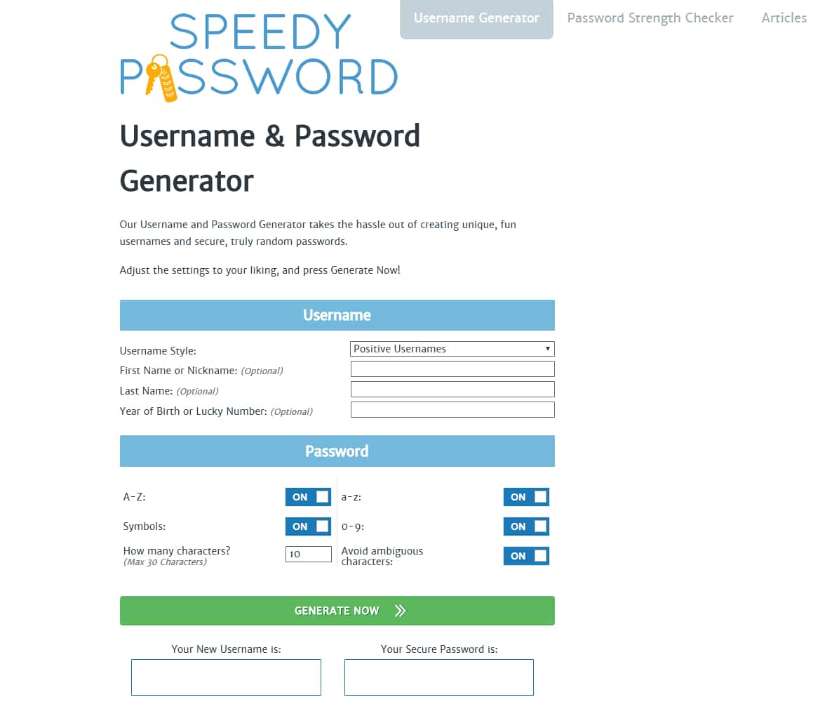 speedy username and password generator
