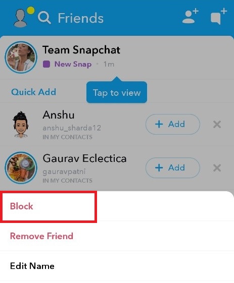 Block Snapchat friends
