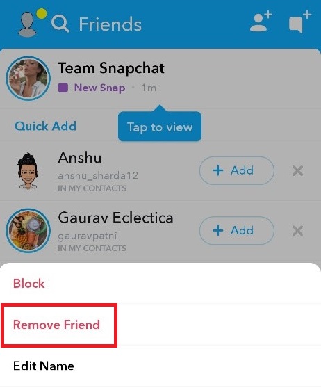 Remove Snapchat Friends