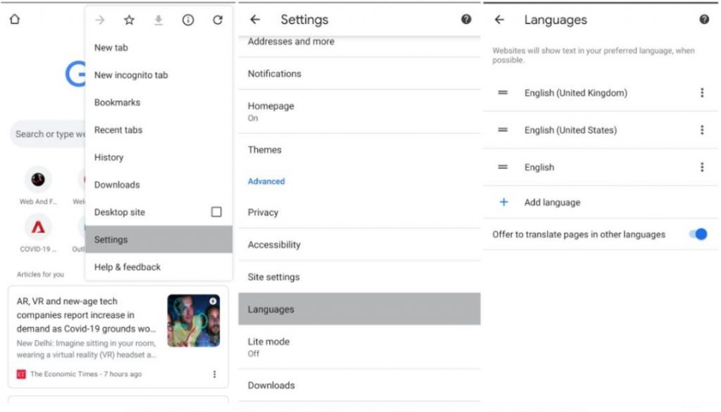 Change chrome language setting in mobile